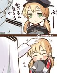  1girl :3 :t admiral_(kantai_collection) blonde_hair blush downscaled hand_on_another's_head hand_on_head kantai_collection md5_mismatch petting pout prinz_eugen_(kantai_collection) resized soramuko translation_request 
