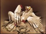  2016 avian beak bird border feathered_wings feathers food fruit grapes kour lying nude on_back potoo simple_background solo spread_legs spreading tail_feathers tongue white_feathers winged_arms wings yellow_sclera 