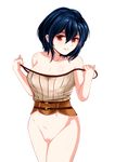  1girl blue_hair bottomless breasts censored fire_emblem fire_emblem:_kakusei mark_(fire_emblem) medium_breasts red_eyes short_hair wingr 