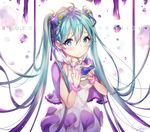  aqua_eyes aqua_hair artist_name bad_id bad_pixiv_id blueberry_hair_ornament bracelet character_name dress food food_on_face food_themed_hair_ornament hair_ornament hatsune_miku highres jewelry long_hair looking_at_viewer ring snow_is solo twintails very_long_hair vocaloid yogurt 