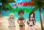 3girls anime beach bikini breasts dating_sim female getaway_island multiple_girls nature navel ocean outdoors plant schoofield_games sexy sky swimsuit video_game visual_novel 