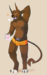  anthro breath briefs bulge canine clothing cup demon flaccid huffpup humanoid_penis hybrid male mammal open_mouth penis solo standing underwear yawn 