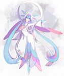  :d alternate_color bangs bow breasts bridal_gauntlets diamond_(shape) dress full_body gen_6_pokemon habit hagoromo hair_between_eyes kz_609 large_breasts long_hair long_sleeves open_mouth personification pink_eyes pokemon see-through shawl shiny_pokemon smile solo standing sylveon tiptoes tongue very_long_hair white_dress wide_sleeves 