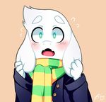  :o anthro asriel_dreemurr blush caprine clothed clothing coat cute filtrandez floppy_ears fur goat long_ears looking_at_viewer male mammal open_mouth scarf sharp_teeth solo teeth tongue undertale video_games young 