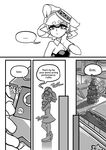  ... 1girl ankle_boots boots cellphone christmas_tree comic detached_collar domino_mask dress earrings english gloves greyscale highres holding hotaru_(splatoon) jewelry mask mole mole_under_eye monochrome phone pointy_ears short_dress short_hair smartphone splatoon_(series) splatoon_1 spoken_ellipsis standing strapless strapless_dress tentacle_hair wong_ying_chee 