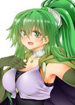  1girl blush breasts cape duel_monster eyebrows eyelashes female gloves green_cape green_eyes green_gloves green_hair highres long_hair looking_at_viewer matching_hair/eyes necklace open_mouth ponytail solo spiritual_beast_tamer_winda winda_priestess_of_gusto yu-gi-oh! yuu-gi-ou_duel_monsters 