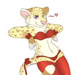  bow bra cheetah clothing costume feline female fightmeatpax leggings legwear mammal ribbons smile smirk solo species: spots svenja tail_bow tail_ribbon thigh_highs thong underwear wrist_cuff 