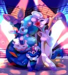  2016 ambiguous_gender blue_body blue_eyes blue_hair brionne bubble cherrysnak cute eyelashes fangs feral group hair long_hair looking_at_viewer mammal marine musical_note nintendo open_mouth pink_nose pinniped pok&eacute;mon popplio primarina singing size_difference smile video_games white_skin 