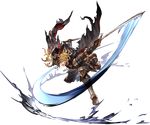  blonde_hair boots cape feathers full_body gloves granblue_fantasy hat long_hair lucius_(granblue_fantasy) male_focus minaba_hideo official_art open_mouth orange_eyes solo sword teeth transparent_background weapon 