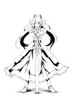  armor armored_dress artoria_pendragon_(all) cosplay european_clothes excalibur fate_(series) greyscale hair_ornament high_ponytail infinite_stratos long_hair looking_at_viewer monochrome open_mouth ponytail saber saber_(cosplay) shinonono_houki solo split_ponytail sword weapon white_background yuuki_homura 