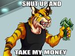  2016 angry anthro canine cute feline fur hair invalid_tag male mammal meme money ring teeth text tiger young 