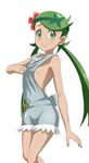  10s 1girl dark_skin female flat_chest flower green_eyes green_hair hair_flower hair_ornament looking_at_viewer mao_(pokemon) matching_hair/eyes overalls pokemon pokemon_(game) pokemon_sm shirtless tied_hair trial_captain twintails 