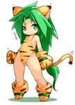  animal_ears arms_at_sides ass_visible_through_thighs bangs bare_shoulders blush breasts cat_ears cham_cham full_body gloves green_eyes green_hair hair_ornament karukan_(monjya) legs_apart long_hair looking_at_viewer low-tied_long_hair motion_lines no_panties parted_bangs paw_gloves paw_shoes paws samurai_spirits shoes simple_background sleeveless slit_pupils small_breasts snk solo sphere standing tail tiger_stripes very_long_hair white_background 