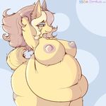  2016 anthro anubian_jackal belly big_belly big_breasts breasts butt canine dripdry female fur garuda_six hair huge_breasts jackal mammal navel nipples nude overweight simple_background smile solo wide_hips 