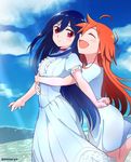  :d ^_^ blush_stickers choker closed_eyes cloud day dress flip_flappers frills hug hug_from_behind long_hair looking_at_another mimi_(flip_flappers) multiple_girls niina_ryou open_mouth orange_hair papika_(flip_flappers) purple_eyes smile spoilers twitter_username very_long_hair white_dress yuri 
