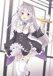  blush emilia_(re:zero) grey_hair headdress long-hair maid smile violet_eyes 