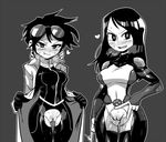  2girls black_hair blush breasts crap-man cutout female jubilee monochrome multiple_girls pussy pussy_juice simple_background tagme wide_hips x-23 x-men 
