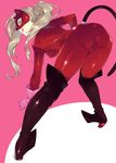  :q ass back bent_over blonde_hair bodysuit boots breasts bubuzuke earrings from_behind gloves high_heels jewelry long_hair looking_at_viewer looking_back persona persona_5 pink_gloves smile solo tail takamaki_anne thigh_boots thighhighs tongue tongue_out 