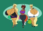 animal_humanoid big_breasts blush breasts canine clothed clothing female fox fox_humanoid group handbag huge_breasts humanoid hyper hyper_breasts kaboozle mammal nipple_bulge open_mouth overweight smile standing 