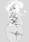  &lt;3 big_butt black_and_white butt chelsea_(unnam3d) clothing eyeliner female freckles hair hat looking_at_viewer makeup mammal monochrome mouse pants rear_view rodent solo sweater vimhomeless young 