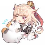  ;3 ;d animal_ears blonde_hair cat_ears cat_tail cheek-to-cheek chibi choker facial_mark fang fat_cat_(ff14) final_fantasy final_fantasy_xiv hand_on_another's_head hug long_hair miqo'te momoko_(momopoco) one_eye_closed open_mouth red_eyes slit_pupils smile tail thighhighs 