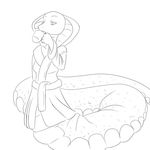  anthro beverage clothed clothing cobra coffee drinking female line_art morning naga reptile robe scalie simple_background snake solo tired uuoouu 