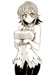  blush_stickers breasts covered_nipples kusanagi_tonbo large_breasts mitsuru-kun(kusanagi_tonbo) monochrome original short_hair solo 