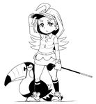  :&lt; ahoge belt bird bracelet breasts buttons closed_mouth collared_shirt elite_four frown full_body gen_7_pokemon gloves golf_club greyscale hand_on_headwear hard-boiled_yoshiko holding jewelry kahili_(pokemon) kneehighs lineart long_hair looking_away looking_to_the_side miniskirt mole mole_under_eye monochrome pencil_skirt pokemon pokemon_(creature) pokemon_(game) pokemon_sm shirt shoes short_sleeves simple_background single_glove skirt small_breasts sneakers standing striped striped_shirt toucan toucannon v-shaped_eyebrows white_background z-ring 