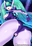  aqua_hair areolae artist_name ass bodysuit breasts collarbone dj_sona dutch_angle green_hair large_breasts latex league_of_legends mask navel nipples patreon_logo patreon_username pussy saliva shiny shiny_clothes shiny_hair shiny_skin smile solo sona_buvelle tied_hair tofuubear tongue tongue_out twintails uncensored watermark web_address 