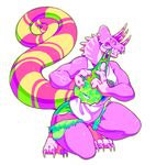  anthro chameleon clothed clothing facial_piercing fangs female food horn lizard nose_piercing overweight piercing reptile scalie skymachine smile solo teeth 