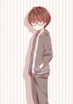  brown_eyes brown_hair glasses hanae_natsuki highres hood hoodie male_focus real_life seiyuu solo tamagoyaki_(megane-daisuki) 