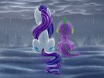  cloud cutie_mark dragon equine friendship_is_magic green_scales invalid_tag landscape mammal my_little_pony pia-sama raining rarity_(mlp) scales sitting spike_(mlp) wet 