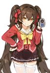  brown_hair camcorder charlotte_(anime) cosplay eyebrows girls_frontline hair_between_eyes hair_ribbon hand_on_hip hoshinoumi_academy_uniform kishiyo long_hair looking_at_viewer md5_mismatch orange_eyes pleated_skirt qbz-97_(girls_frontline) red_ribbon ribbon sakura_ayane school_uniform seiyuu_connection serafuku simple_background skirt smile solo star star_print thighhighs tomori_nao tomori_nao_(cosplay) twintails very_long_hair white_background white_legwear yellow_eyes zettai_ryouiki 