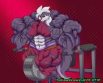  2018 abs amazon anthro biceps black_sclera canine claws clothed clothing digital_media_(artwork) ear_piercing exercise fangs female flexing fmg fur growth hair hair_decoration hyper hyper_muscles mammal monster muscle_growth muscular muscular_female outlawmonkeyx pecs piercing solo teeth thick_thighs vein weightlifting weights were werewolf wolf workout yellow_eyes 