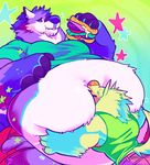  anthro belly big_belly burger canine duo female food fur hair hug hyper hyper_belly male male/female mammal obese overweight size_difference skymachine smile 