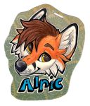  2016 absurd_res alpha_channel alric_kyznetsov black_nose brown_hair canine con_badge ekbellatrix english_text eyebrows facial_markings fox hair happy hi_res looking_at_viewer male mammal markings red_fox smile solo text traditional_media_(artwork) 