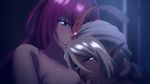  2girls animated animated_gif bikini_warriors breast_grab breasts dark_elf_(bikini_warriors) fighter_(bikini_warriors) grabbing large_breasts licking multiple_girls nipple_licking nipples saliva tongue yuri 