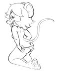  akunim anthro black_and_white butt chelsea_(unnam3d) clothing female freckles hair half-closed_eyes mammal monochrome mouse panties pawpads rodent seductive solo tongue tongue_out underwear undressing young 