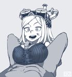  1boy 1girl :o artist_request boku_no_hero_academia breasts censored erect_nipples goggles goggles_on_head grey_background hatsume_mei large_breasts long_hair lying_down no_bra open_mouth paizuri penis pixelated simple_background symbol_shaped_eyes tank_top 