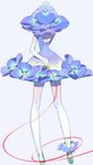  anklet arm_behind_back back bare_arms bare_legs bare_shoulders dress flower from_behind full_body green_skin holding hydrangea jewelry kneepits lavender_background multicolored multicolored_skin original petals purple_dress purple_hair red_string short_dress short_hair simple_background solo standing string take_(illustrator) tiara white_skin 