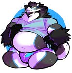  anthro blush bulge canine clothed clothing looking_at_viewer male mammal obese overweight skymachine solo sweat underwear 