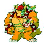  anthro bowser bowser_jr. bracelet collar duo jewelry koopa male mario_bros muscular nintendo scalie skymachine smile spiked_bracelet spikes standing video_games 