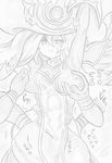  1girl adjusting_clothes adjusting_hat artist_request breast_grab breasts dress duel_monster hat large_breasts long_hair monochrome nipples silent_magician solo traditional_media wizard_hat yu-gi-oh! 