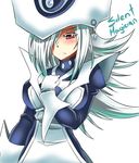  blush breasts character_name commentary_request duel_monster embarrassed gloves hair_over_one_eye hat large_breasts long_hair nightmare-doom red_eyes silent_magician silver_hair solo witch_hat wizard_hat yuu-gi-ou yuu-gi-ou_duel_monsters 