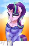  2016 anthro anthrofied beverage breasts clothing coffee equine female friendship_is_magic hi_res horn looking_at_viewer mammal my_little_pony smile solo starlight_glimmer_(mlp) sweater tongue tongue_out trentgt unicorn 