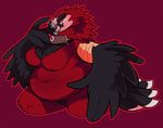  anthro avian beak bird collar feathers featureless_crotch female kneeling obese open_mouth overweight skymachine solo tongue tongue_out 
