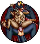  2016 anthro balls butt claws cum digital_media_(artwork) domination erection horn hypnosis kobold male male/male mind_control nude open_mouth penetration penis reptile scalie sex size_difference smile spiral_eyes tanithjackal tongue tongue_out 