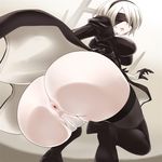  1girl anus ass blindfold breasts cameltoe huge_ass looking_back medium_breasts mole mole_under_mouth nier_(series) nier_automata open_mouth short_hair shown solo yorha_unit_no._2_type_b 
