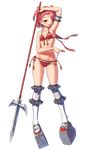  arm_up armband armpits bikini bikini_pull front-tie_top full_body halter_top halterneck highres holding holding_spear holding_weapon naughty_face navel official_art one_eye_closed orange_hair over-kneehighs pink_hair platform_footwear polearm red_bikini sandals shirohime_quest short_hair side-tie_bikini solo spear swimsuit thighhighs tongue tongue_out transparent_background ueda_castle weapon 