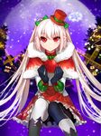  apple bloodline bow christmas dress food fruit gloves hat iotower jewelry lilo_(bloodline) long_hair moon red_eyes red_skirt silver_hair skirt snow snowflakes solo vampire windmill 